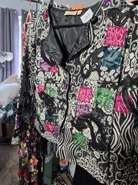 Choices Boho Embroidered Embellished Statement Jacket M